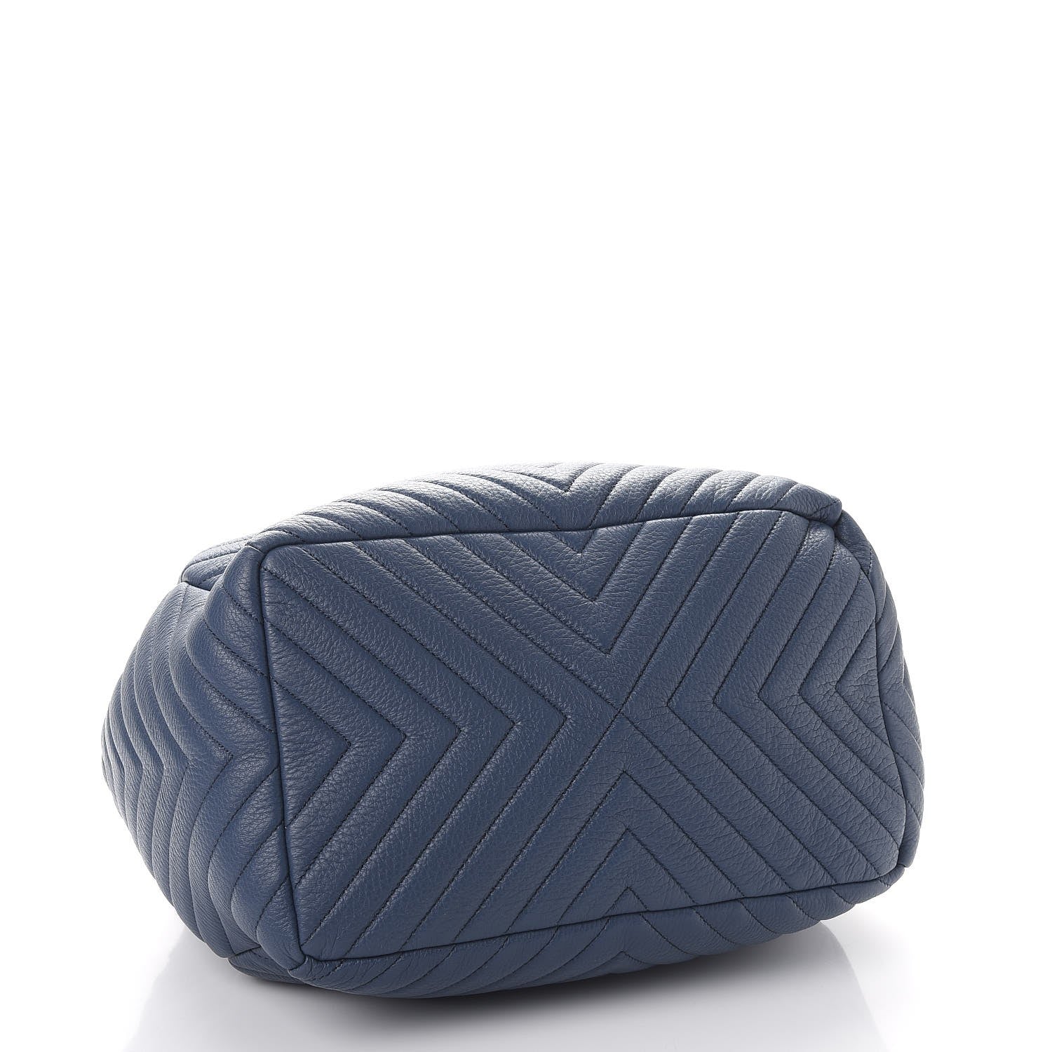 Chanel Deerskin Chevron Large CC Chain Bucket Drawstring Bag Blue 5 of 8