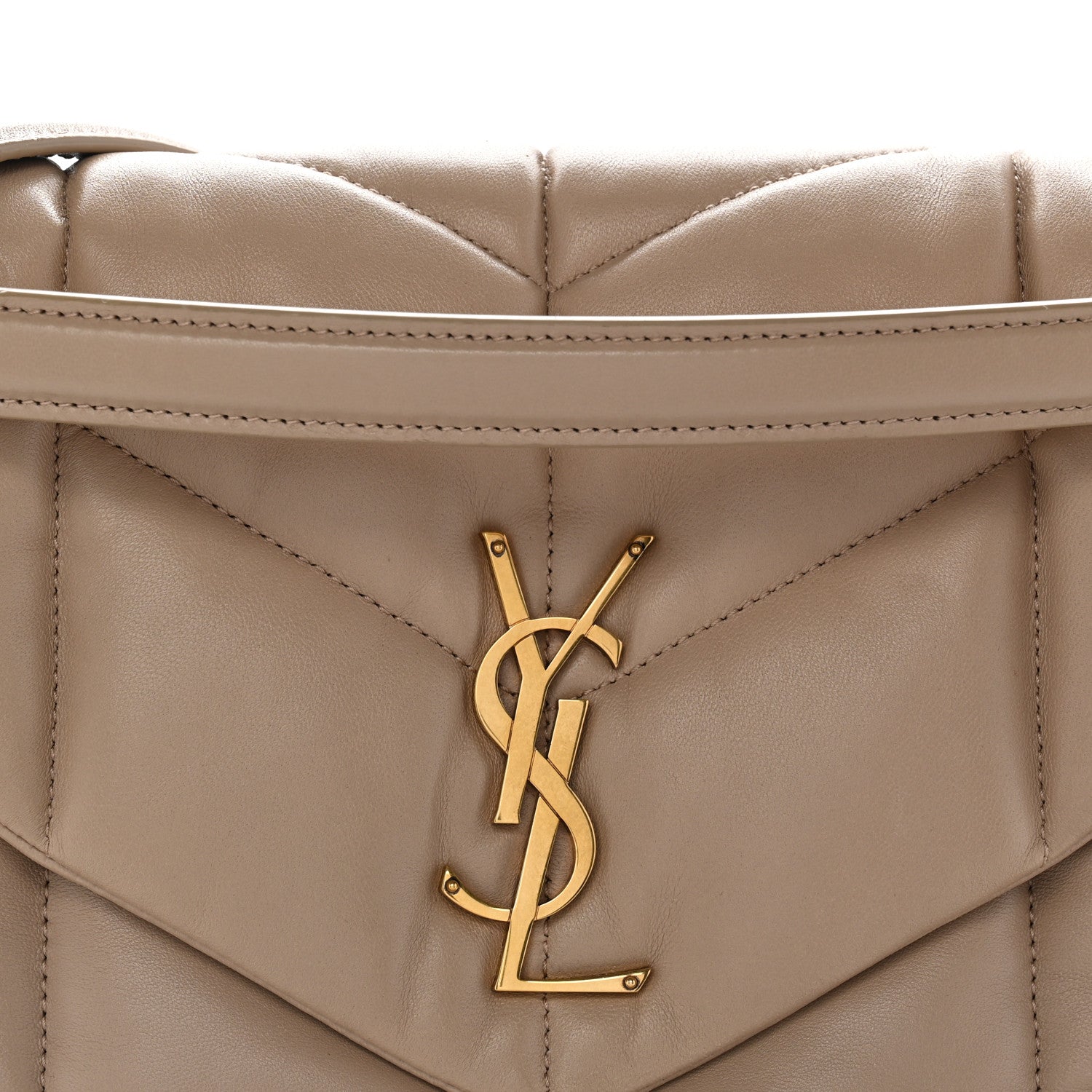 Saint Laurent Lambskin Quilted Medium Loulou Puffer Monogram Chain Satchel Dark Beige 8 of 10