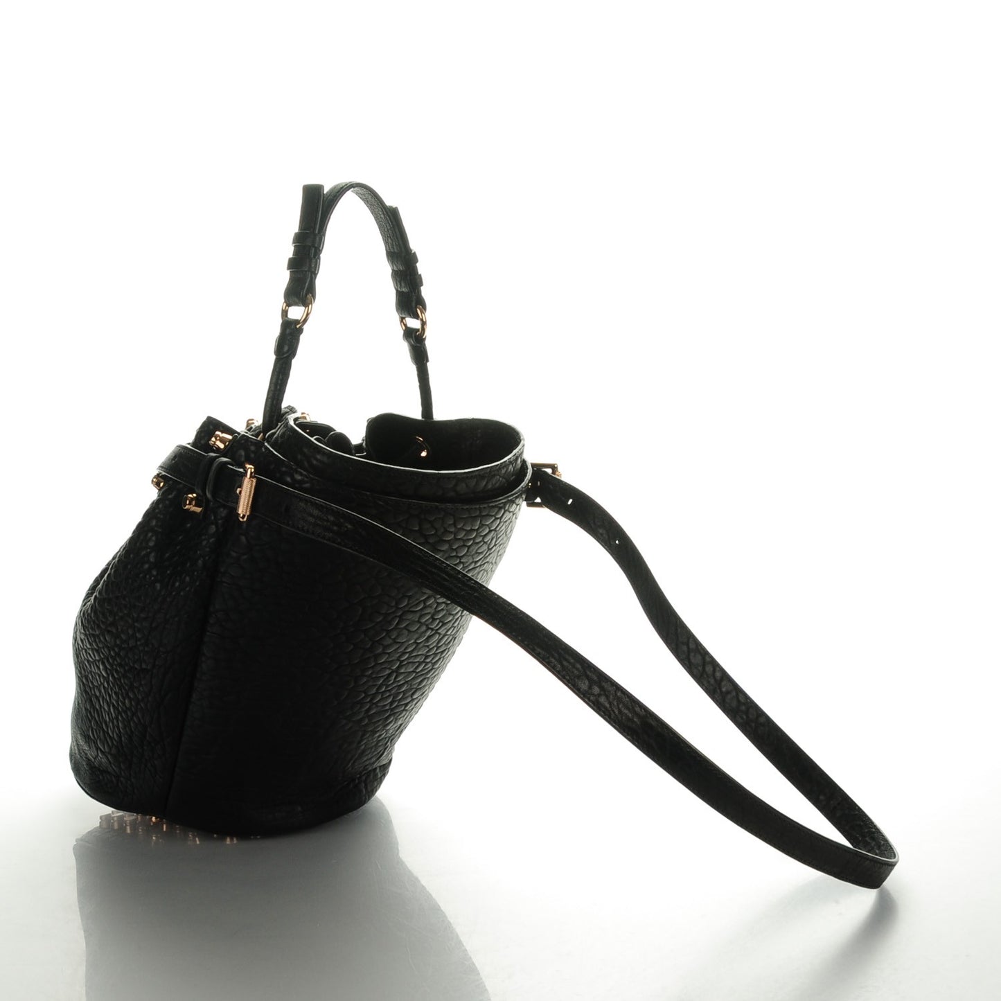 Pebbled Lambskin Diego Bucket Black Rose Gold Hardware