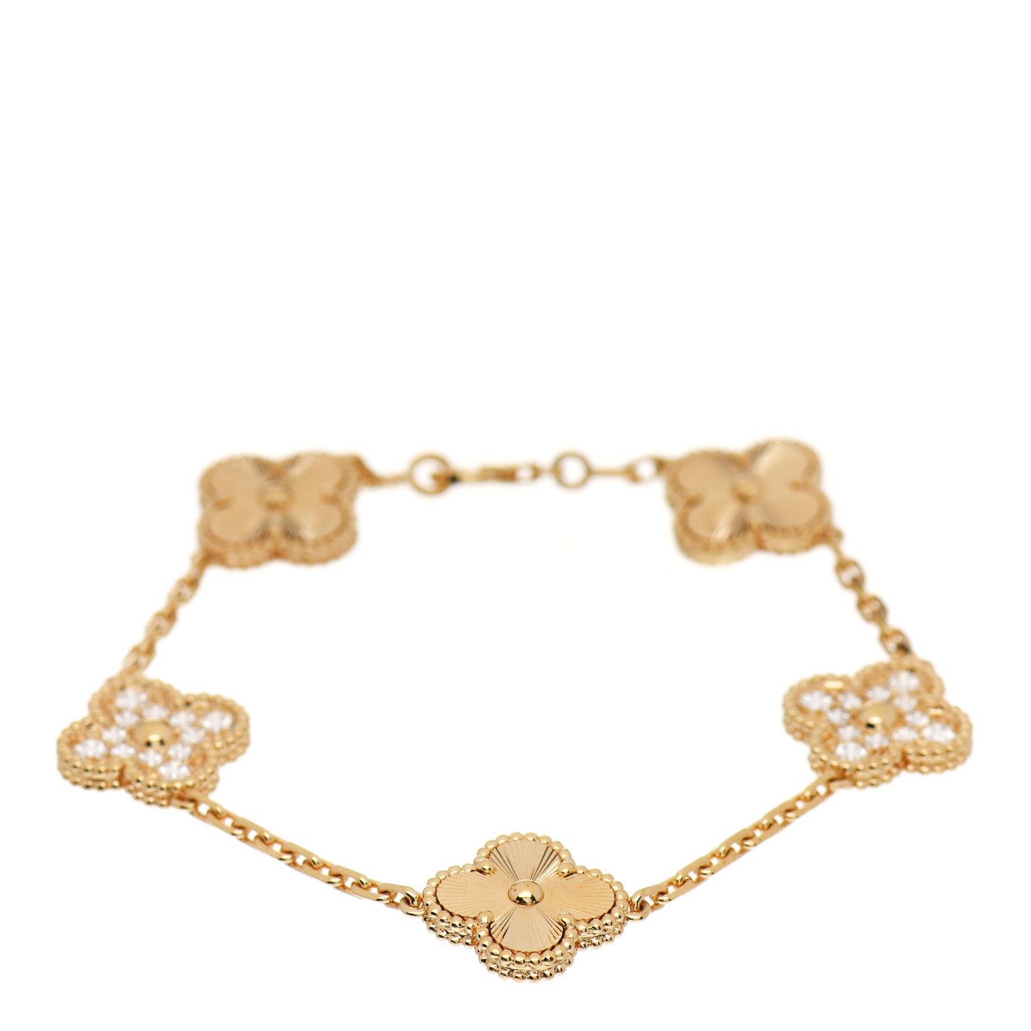 Van Cleef & Arpels 18K Yellow Gold Diamond 5 Motifs Guilloche Vintage Alhambra Bracelet 1 of 6