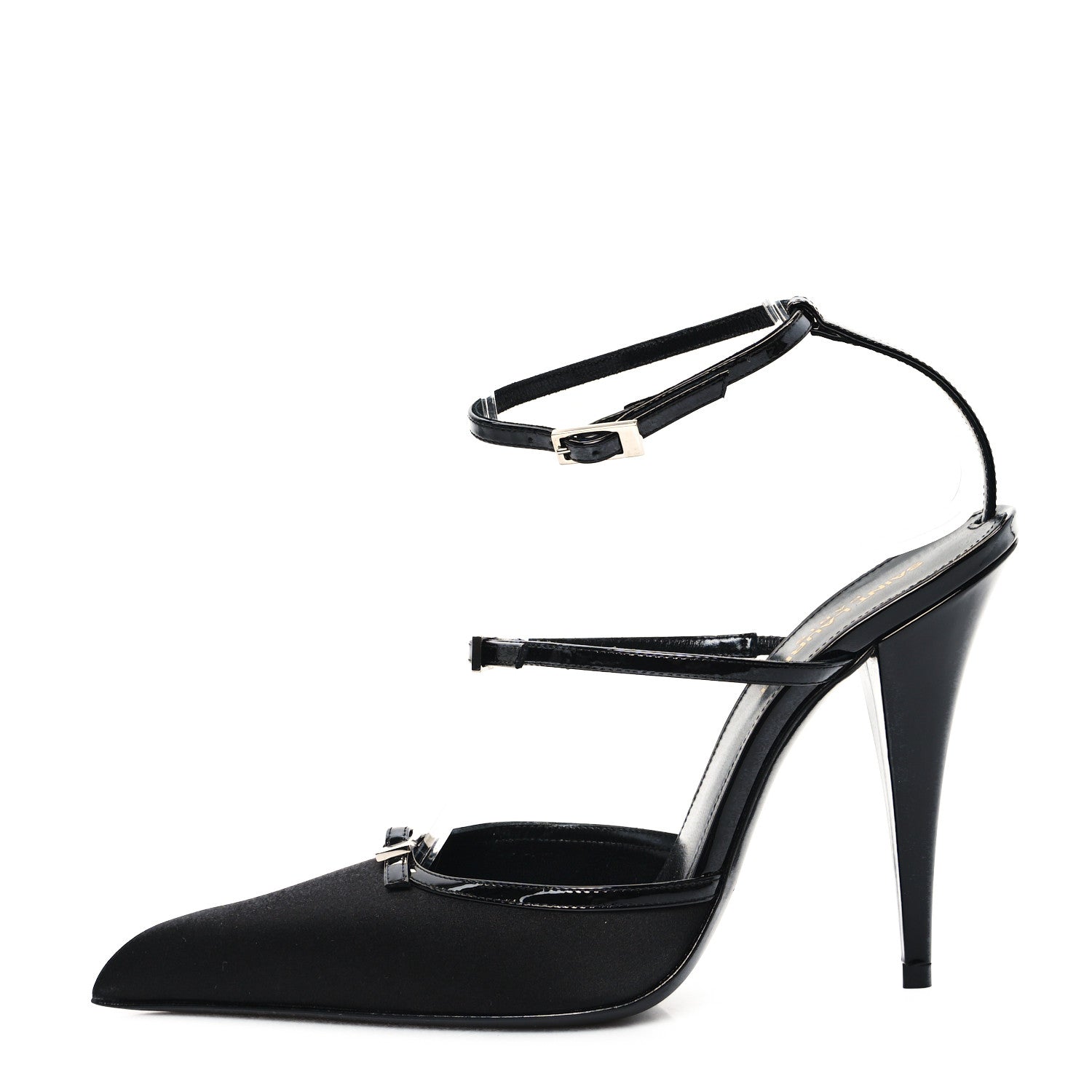 Saint Laurent Crepe Satin Jones 110 Strap Pumps 39 Black 1 of 10