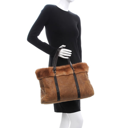 Prada Suede Shearling Mink Fur Crocodile Tote 2 of 11