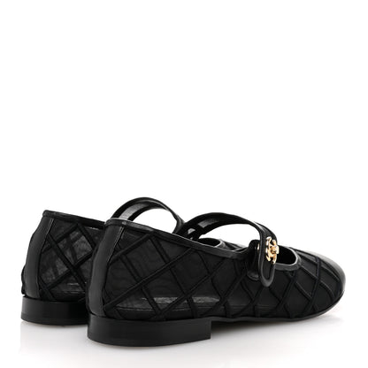 Chanel Lambskin Fabric Mesh Quilted Mary Jane Cap Toe Flats 40.5 Black 5 of 9