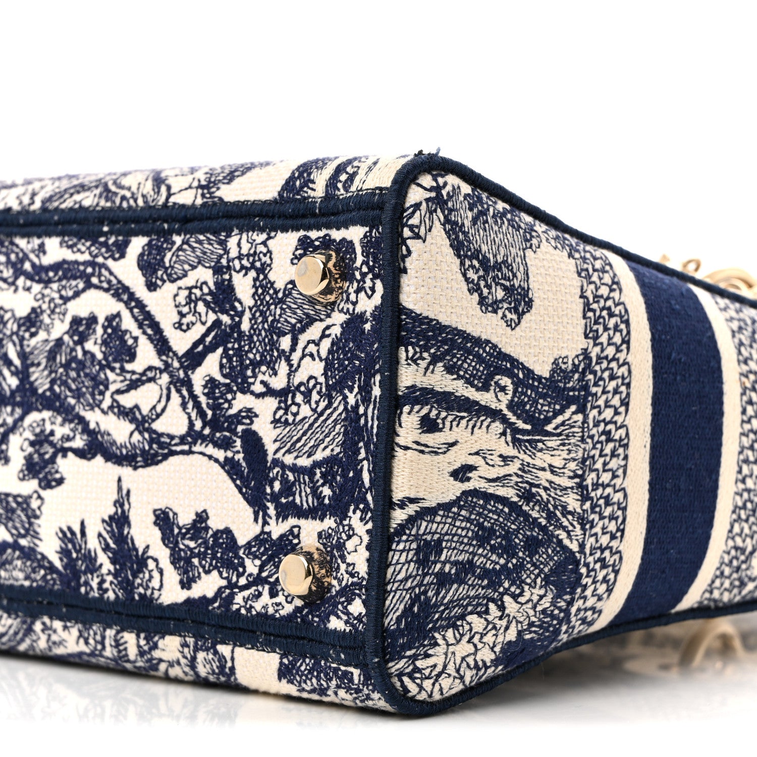 Christian Dior Canvas Toile De Jouy Embroidered Medium Lady D-Lite Navy 10 of 12