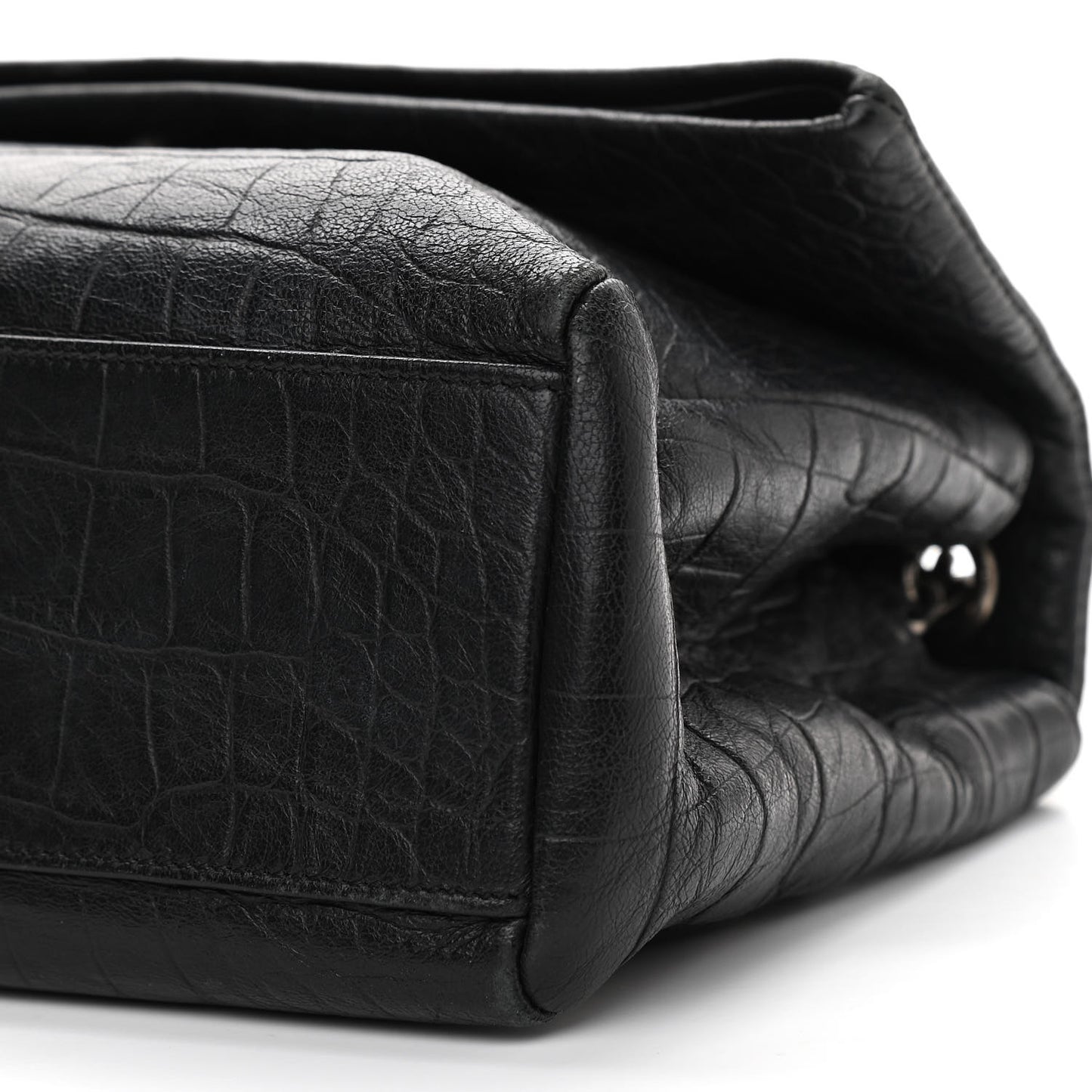 Calfskin Crocodile Embossed Medium West Hollywood Monogram Fold-Over Black