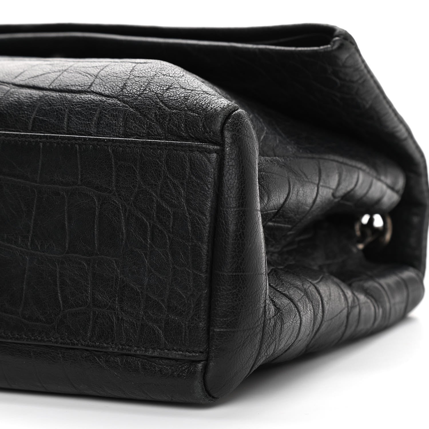 Saint Laurent Calfskin Crocodile Embossed Medium West Hollywood Monogram Fold-Over Black 12 of 13