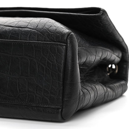 Saint Laurent Calfskin Crocodile Embossed Medium West Hollywood Monogram Fold-Over Black 12 of 13