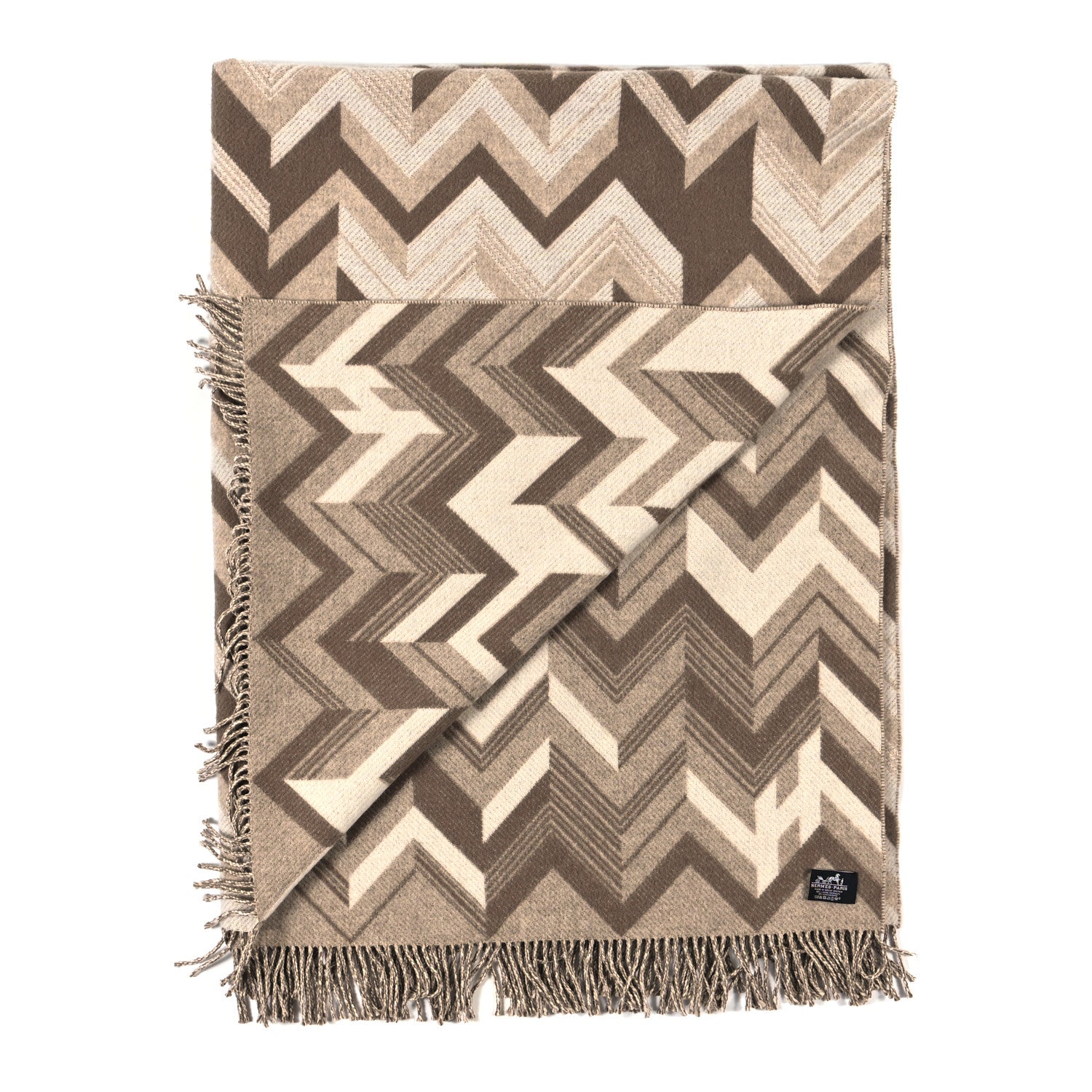 Hermes Wool Cashmere Chevrons Camo Blanket Ficelle 2 of 4