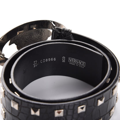 Versace Croc Calfskin Embossed Studded Medusa Belt 75 30 Black 4 of 7