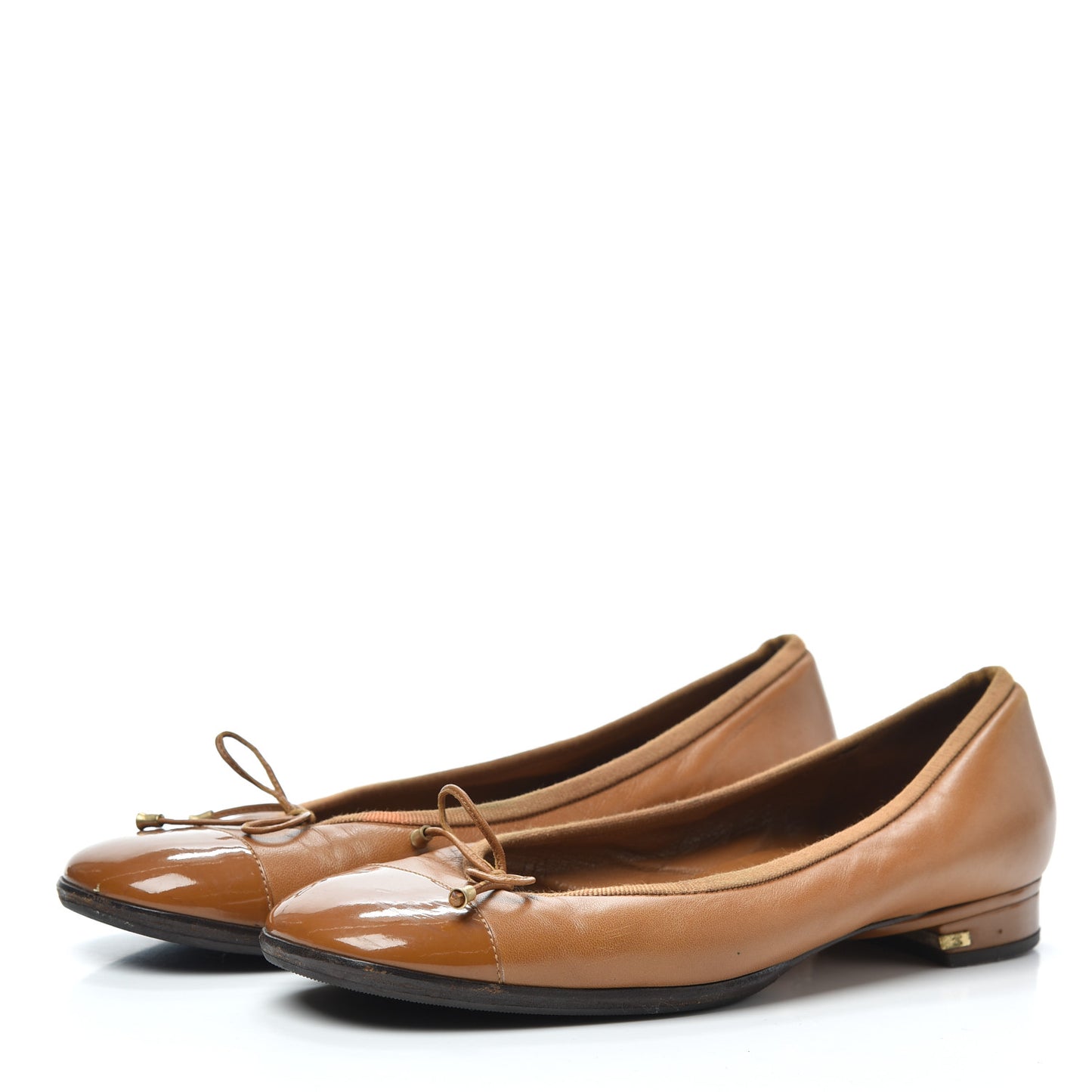 Lambskin Patent CC Cap Toe Ballerina Flats 37 Camel