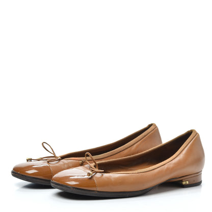 Chanel Lambskin Patent CC Cap Toe Ballerina Flats 37 Camel 3 of 7