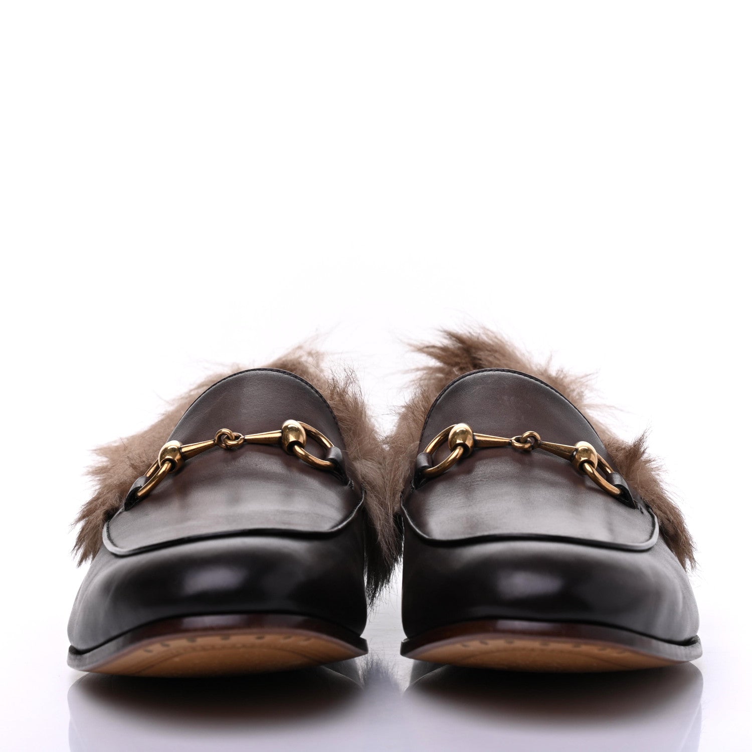 Gucci Calfskin Fur Mens Jordaan Loafers 7.5 Dark Brown Natural 2 of 14