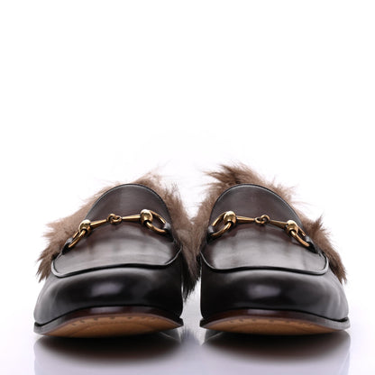 Gucci Calfskin Fur Mens Jordaan Loafers 7.5 Dark Brown Natural 2 of 14