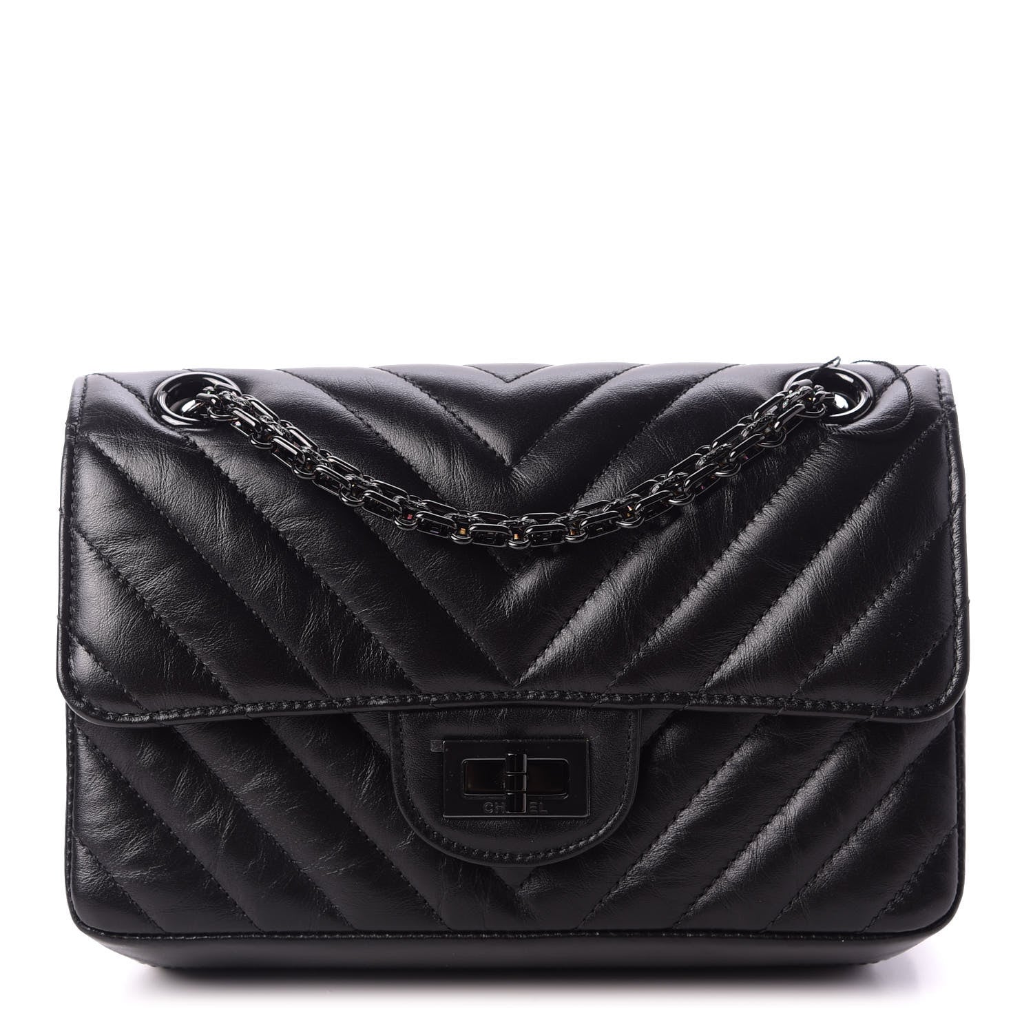 Chanel Aged Calfskin Chevron Quilted 2.55 Reissue Mini Flap So Black 1 of 10