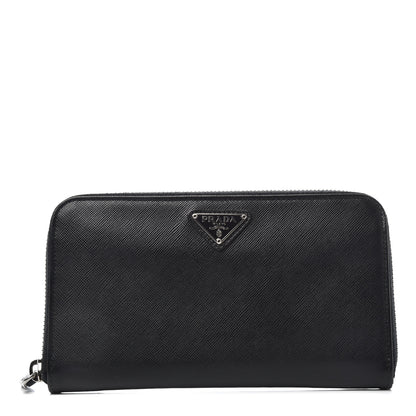 Prada Saffiano Metal Zip Around Wallet Black 1 of 6