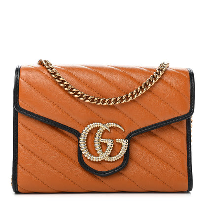 Gucci Vintage Effect Calfskin Matelasse Diagonal Torchon GG Marmont Chain Wallet Cognac 1 of 11