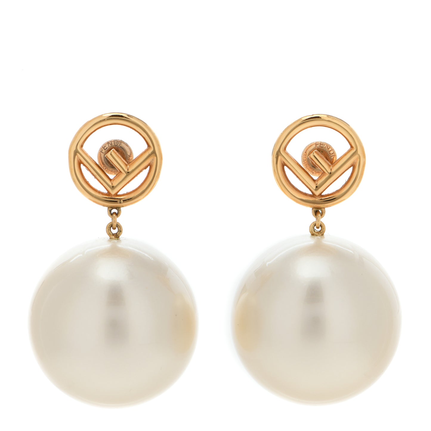 Metal Pearl Logo Earrings Gold