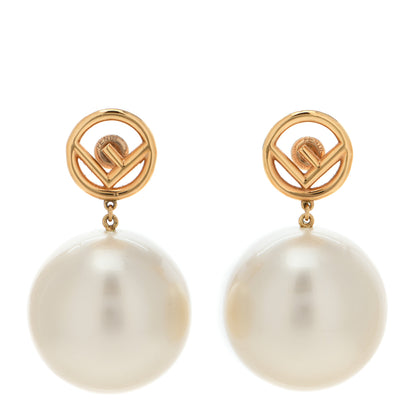 Fendi Metal Pearl Logo Earrings Gold 1 of 5