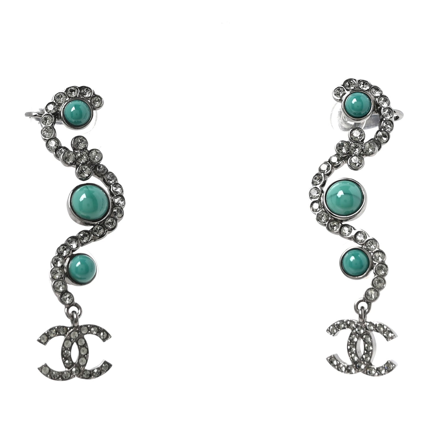 Crystal Bead CC Clip On Cuff Earrings Turquoise Ruthenium