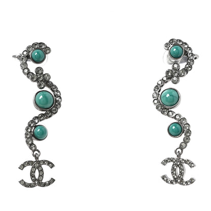 Chanel Crystal Bead CC Clip On Cuff Earrings Turquoise Ruthenium 1 of 5