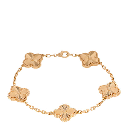 Van Cleef & Arpels 18K Yellow Gold 5 Motifs Guilloche Vintage Alhambra Bracelet 1 of 5