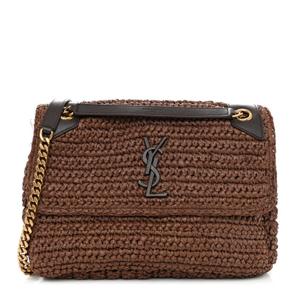 Saint Laurent Raffia Calfskin Monogram Medium Niki Chain Satchel New Nut 1 of 10