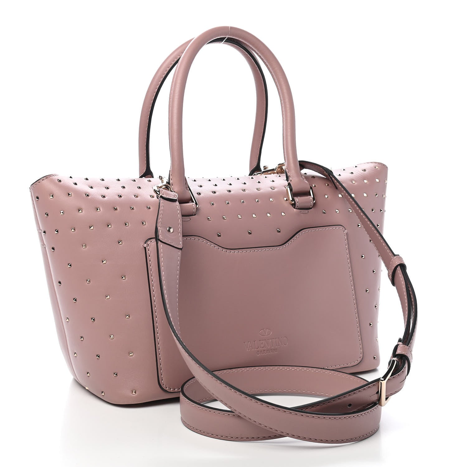 Valentino Garavani Calfskin Small Rockstud All Over Demilune Double Handle Satchel Lipstick 3 of 8