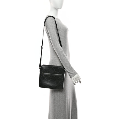 Gucci Calfskin GG Tennis Embossed Small Flat Messenger Bag Black 2 of 11