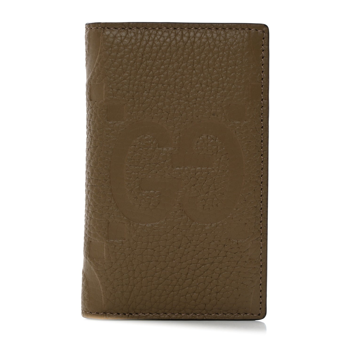 Piuma Calfskin Jumbo GG Embossed Card Case Taupe
