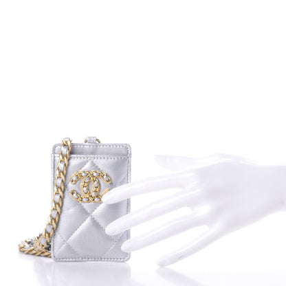 Chanel Metallic Goatskin Quilted 19 Card Holder On Chain Silver 2 of 10