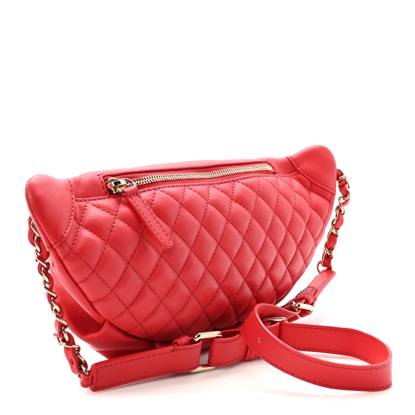 Lambskin Quilted Waist Bag Fanny Pack Red