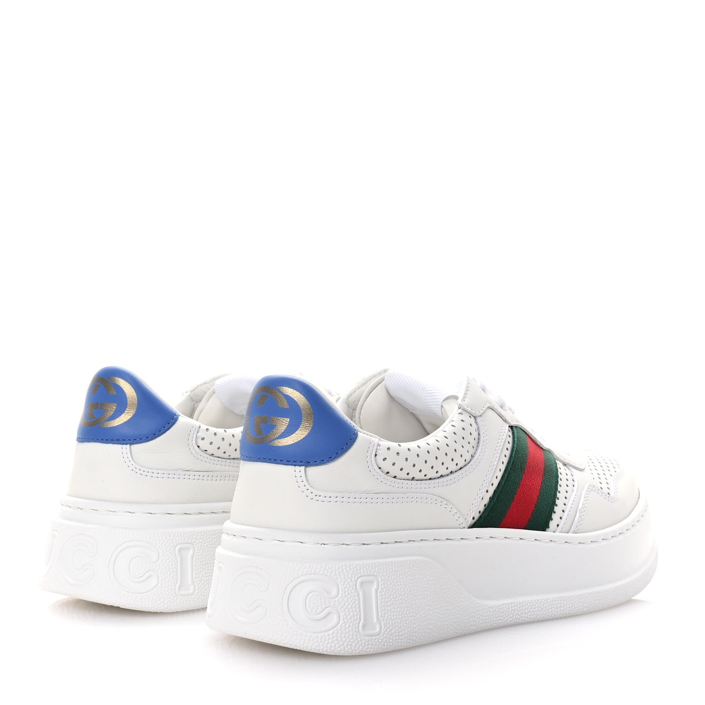 Calfskin Web Perforated Womens Platform 55mm Sneakers 38.5 White Bright Splash