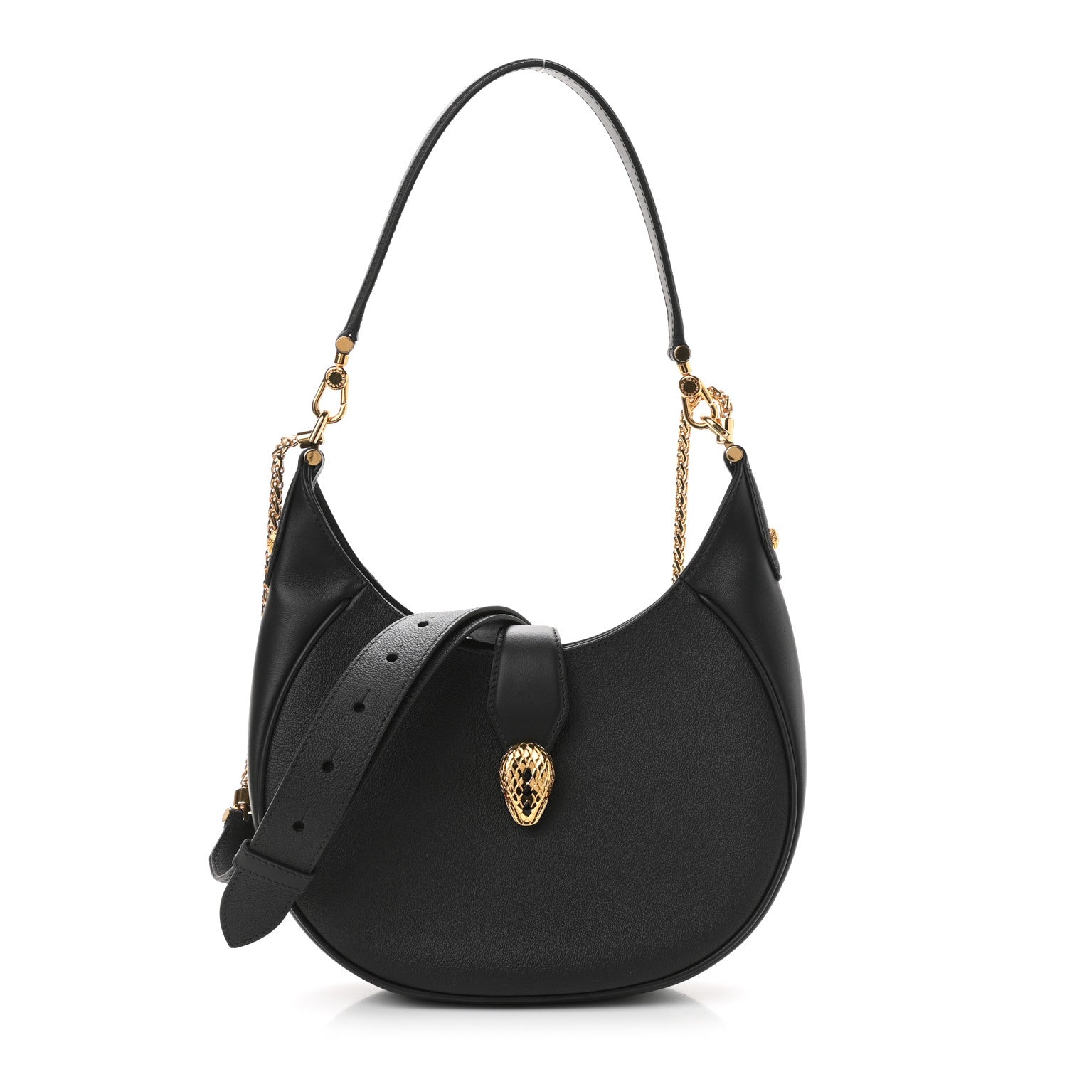 Bulgari Urban Grain Smooth Calfskin Serpenti Ellipse Shoulder Bag Black 1 of 9