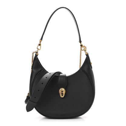 Bulgari Urban Grain Smooth Calfskin Serpenti Ellipse Shoulder Bag Black 1 of 9