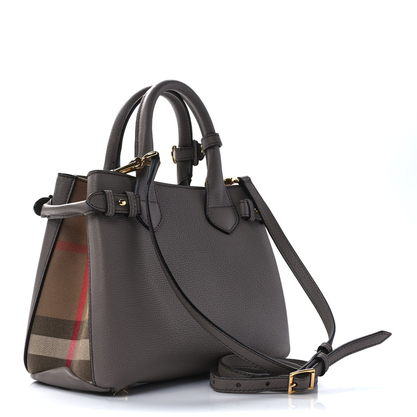 Derby Calfskin House Check Small Banner Tote Thistle Grey