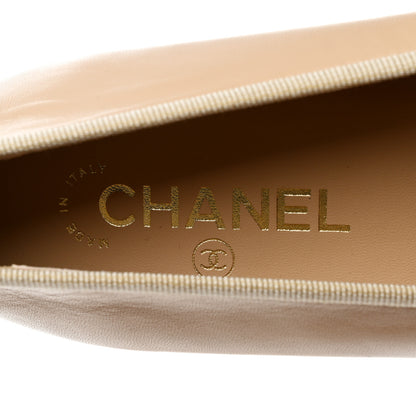 Chanel Lambskin Cap Toe CC Ballerina Flats 39.5 Beige Black 7 of 9