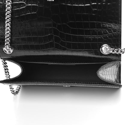 Saint Laurent Calfskin Crocodile Embossed Small Classic Monogram Kate Tassel Satchel Black 5 of 9
