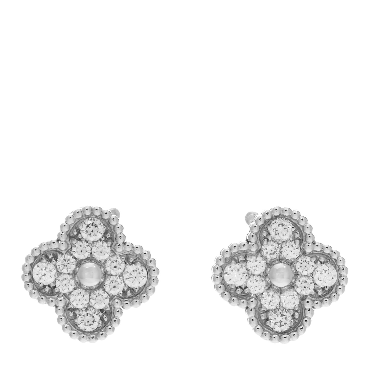 18K White Gold Diamond Vintage Alhambra Earrings