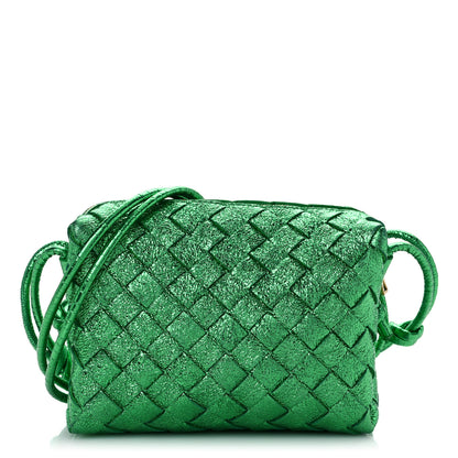 Bottega Veneta Metallic Calfskin Intrecciato Mini Loop Camera Bag Green 1 of 8
