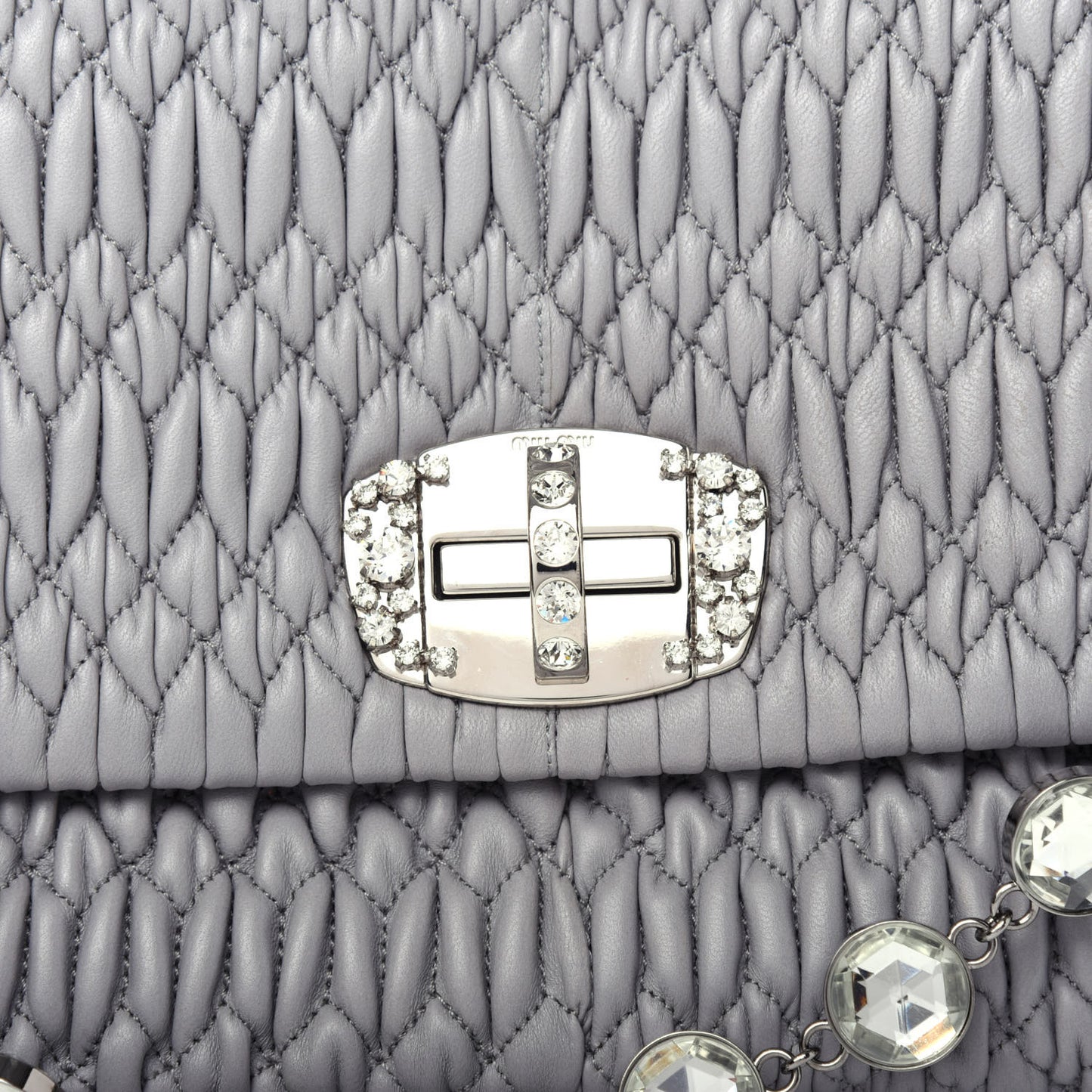 Nappa Matelasse Crystal Flap Clutch Pomice