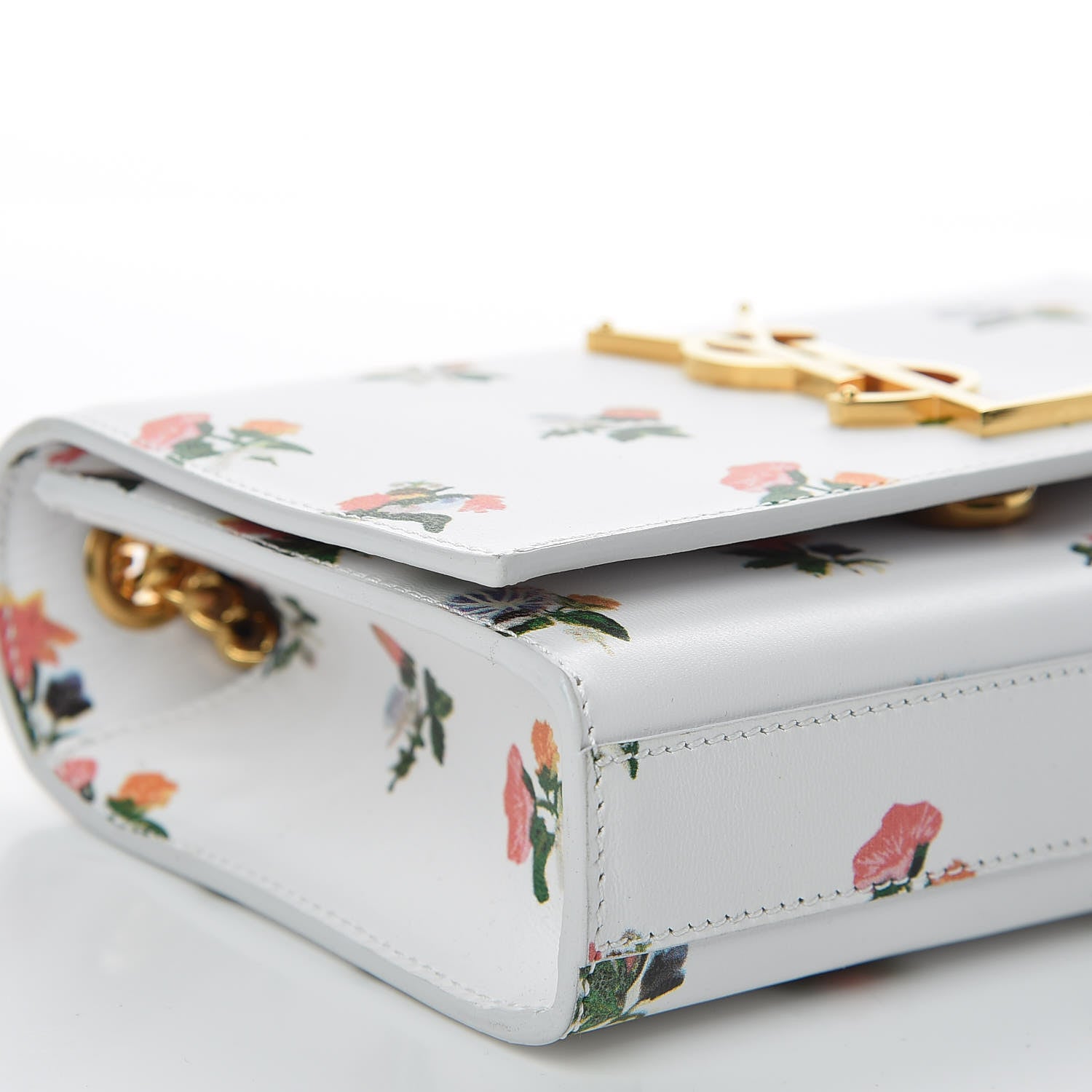 Saint Laurent Calfskin Prairie Flower Printed Small Classic Monogram Kate Satchel White 5 of 9