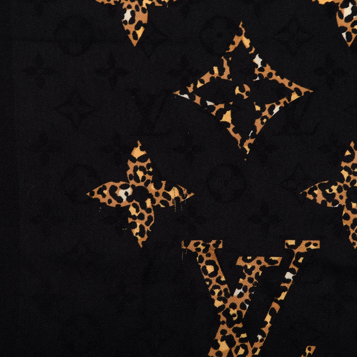 Wool Silk Monogram Giant Jungle Scarf Black