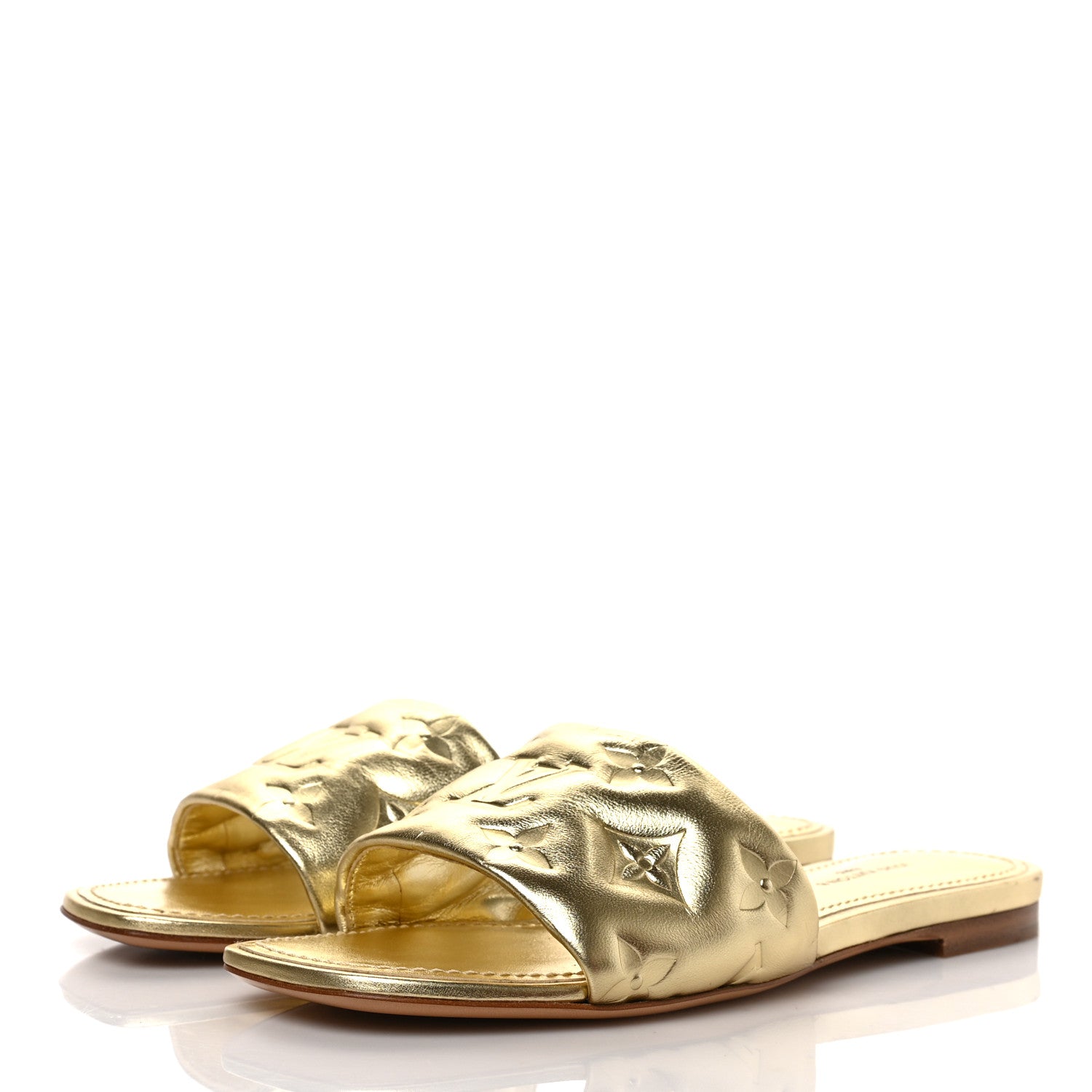 Louis Vuitton Metallic Lambskin Embossed Monogram Revival Flat Mules 35 Gold 3 of 9