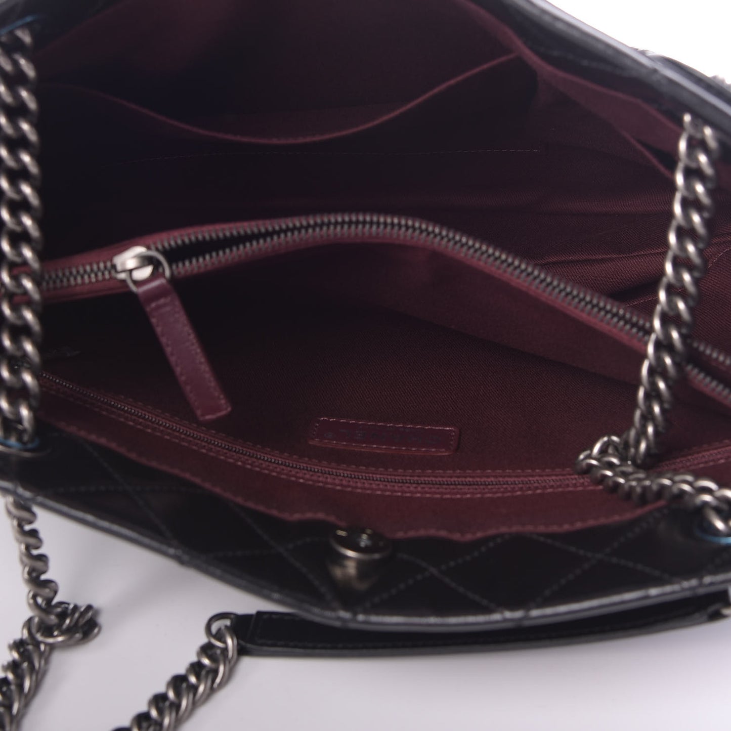 Glazed Calfskin Quilted Shopping Tote Black