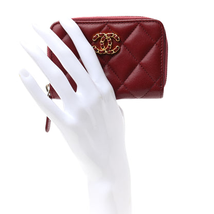 Chanel Lambskin Quilted Chanel 19 Zip Around Coin Purse Wallet Dark Red 2 of 7
