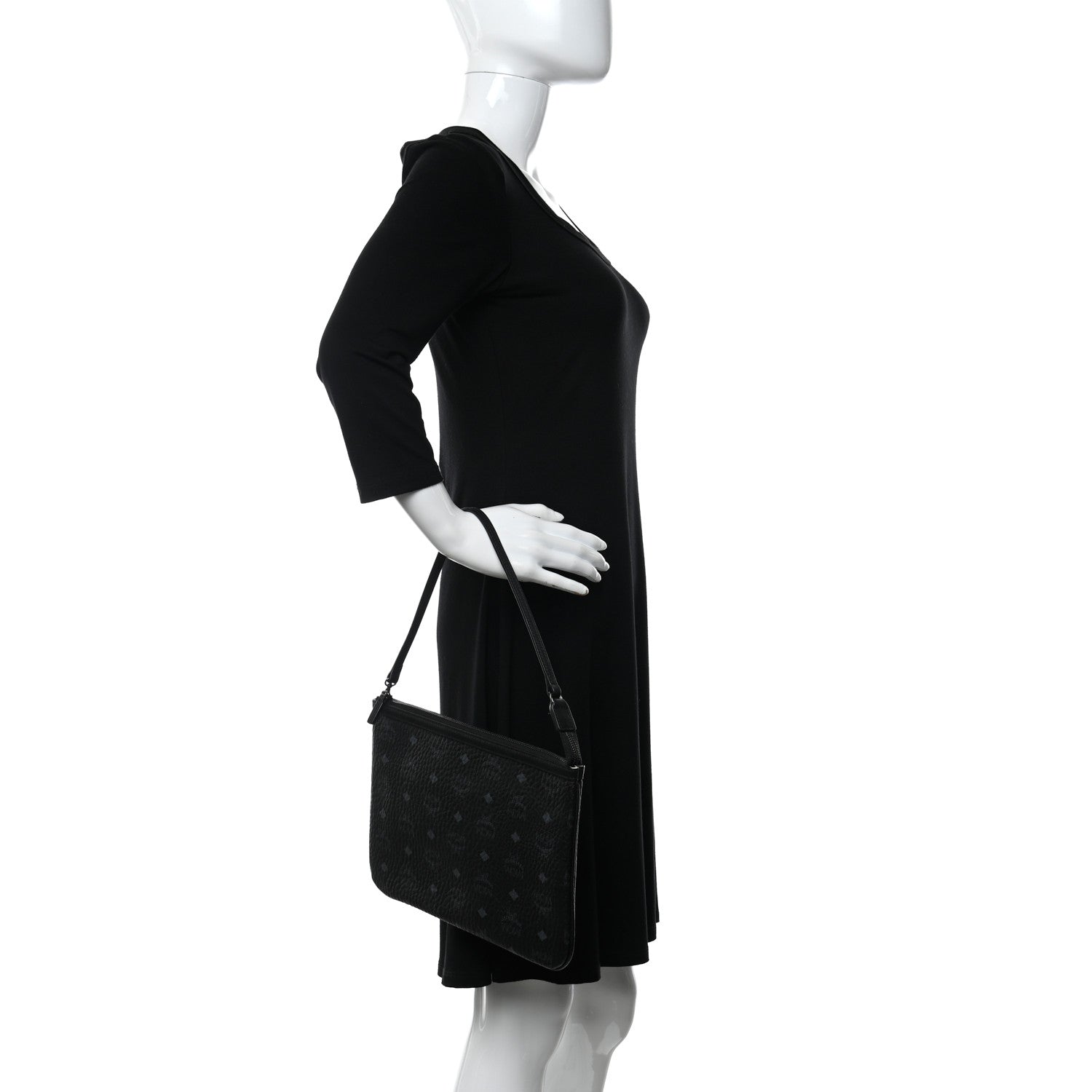 MCM Visetos Liz Shopper Tote Pouch Black 2 of 12