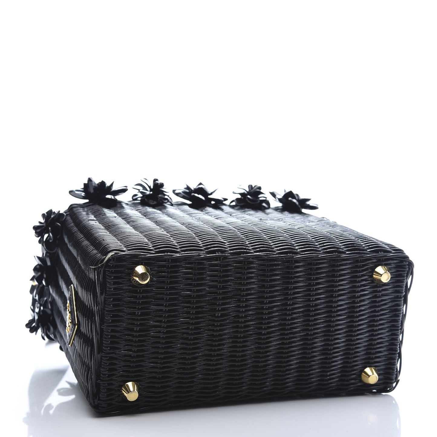 Wicker Canvas Floral Embellished Shoulder Bag Black