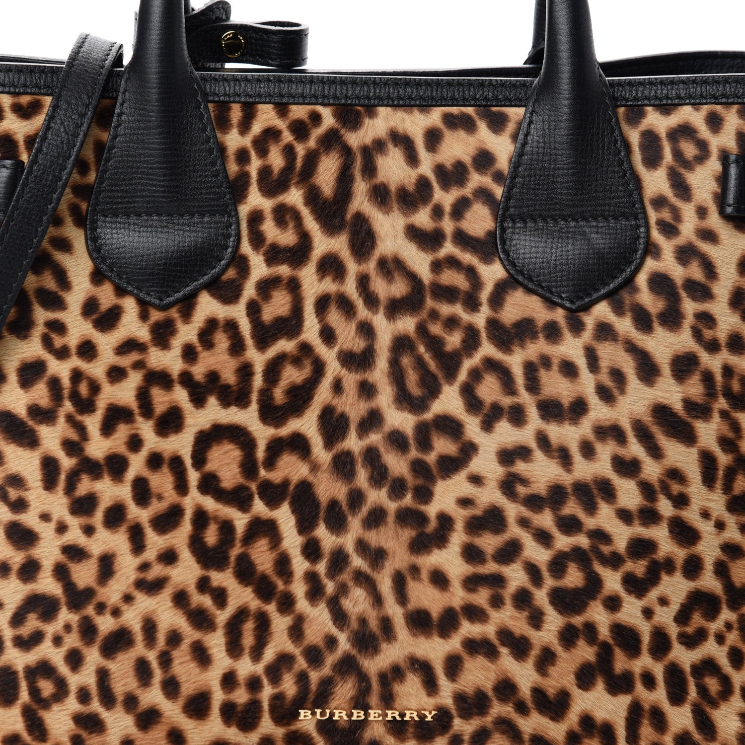 Burberry Calf Hair Leopard Print House Check Medium Banner Tote Black 14 of 14