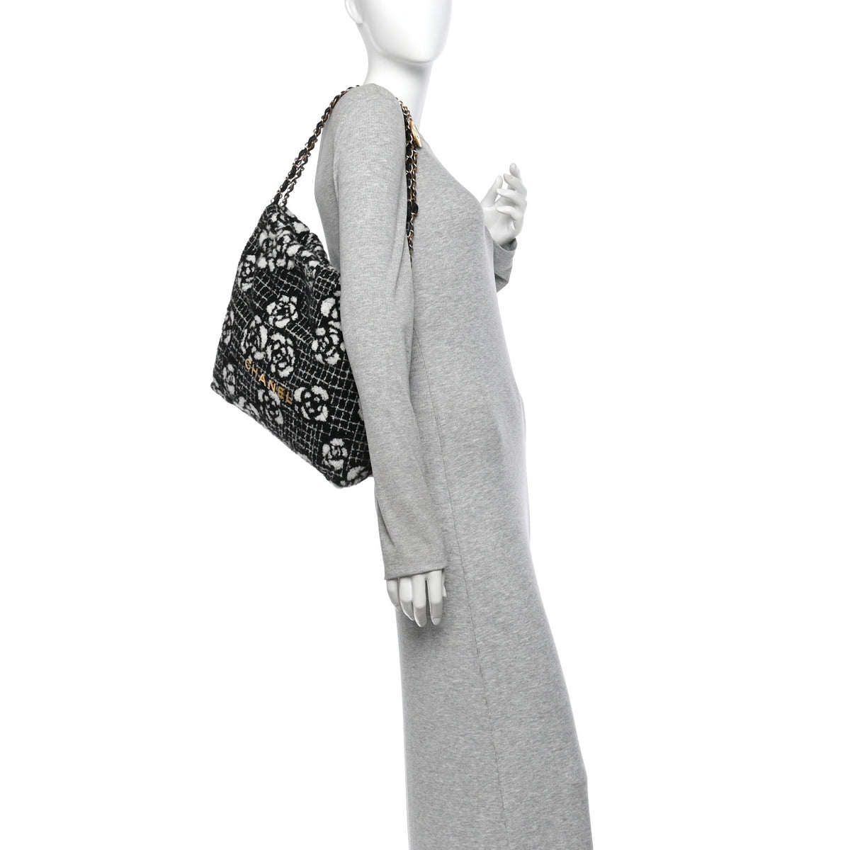 Chanel Cashmere Quilted Camellia Chanel 22 Black White 2 of 10