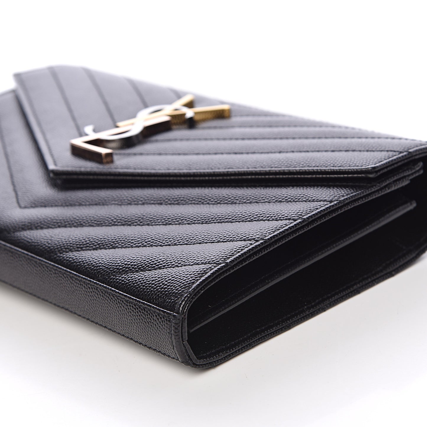Grain De Poudre Matelasse Chevron Monogram Chain Wallet Black
